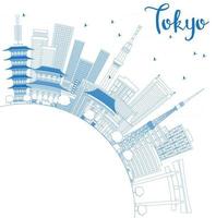 Outline Tokyo Skyline with Blue Buildings and Copy Space. vector