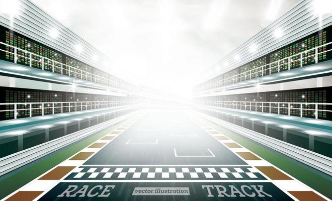 Race Track Arena with Spotlights and Finish Line.
