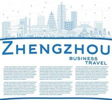 Outline Zhengzhou Skyline with Blue Buildings and Copy Space. vector