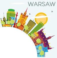 Warsaw Skyline with Color Buildings, Blue Sky and Copy Space. vector