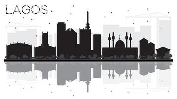 Lagos City Skyline silueta en blanco y negro con reflejos. vector