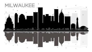 Milwaukee City skyline black and white silhouette with reflections. vector