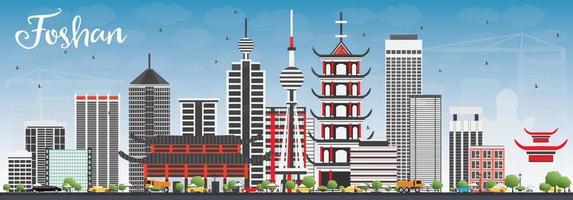 Foshan Skyline with Gray Buildings and Blue Sky. vector