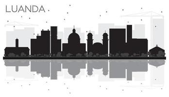 Luanda Angola City skyline black and white silhouette with Reflections. vector