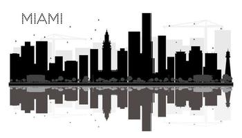 Miami City skyline black and white silhouette with reflections. vector