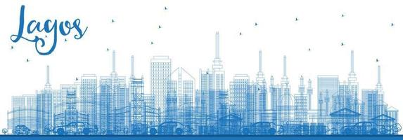 Outline Lagos Skyline with Blue Buildings. vector