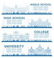 esbozar un conjunto de banners de estudios universitarios, secundarios y universitarios. vector