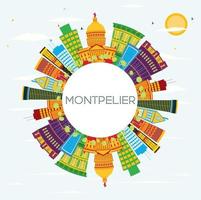 Montpelier Skyline with Color Buildings, Blue Sky and Copy Space. vector