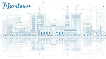 Outline Khartoum Skyline with Blue Buildings and Reflections. vector