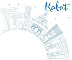 Outline Rabat Skyline with Blue Buildings and Copy Space. vector