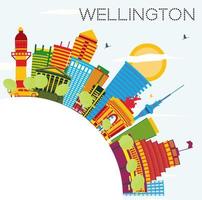 Wellington Skyline with Color Buildings, Blue Sky and Copy Space. vector