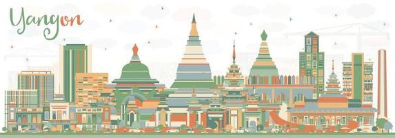 Abstract Yangon Skyline with Color Buildings. vector