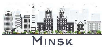 horizonte de la ciudad de minsk bielorrusia con edificios grises aislados sobre fondo blanco. vector