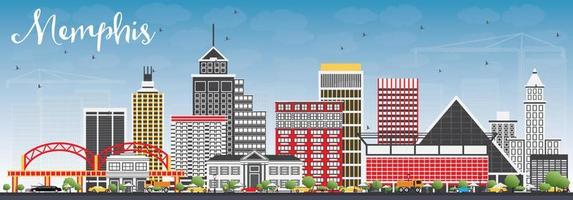 Memphis Skyline with Color Buildings and Blue Sky. vector