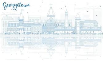 Outline Georgetown Skyline with Blue Buildings and Reflections. vector