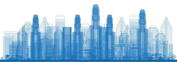 Outline Skyline with City Skyscrapers. vector