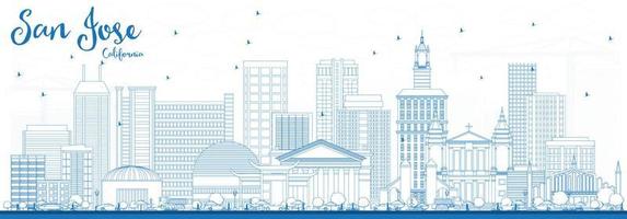 Outline San Jose California Skyline with Blue Buildings. vector