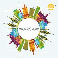 Warsaw Skyline with Color Buildings, Blue Sky and Copy Space. vector