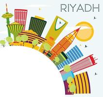 Riyadh Skyline with Color Buildings, Blue Sky and Copy Space. vector