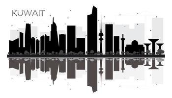 Kuwait City skyline black and white silhouette with reflections. vector