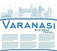 Outline Varanasi Skyline with Blue Buildings and Copy Space. vector