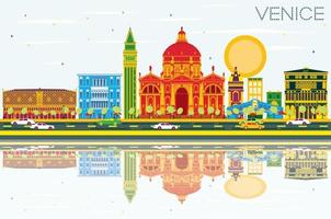 Venice Skyline with Color Buildings, Blue Sky and Reflections. vector