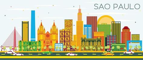 Sao Paulo Skyline with Color Buildings and Blue Sky. vector