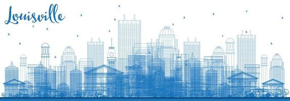 Outline Louisville Skyline with Blue Buildings. vector