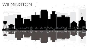 Wilmington City skyline black and white silhouette with reflections. vector