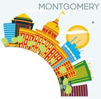 Montgomery USA Skyline with Color Buildings, Blue Sky and Copy Space. vector