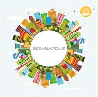 Indianapolis Skyline with Color Buildings, Blue Sky and Copy Space. vector