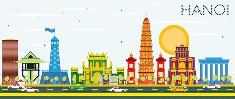 Hanoi Skyline with Color Buildings and Blue Sky. vector