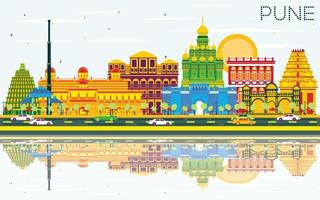 Pune Skyline with Color Buildings, Blue Sky and Reflections. vector