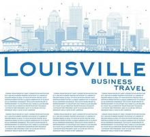 Outline Louisville Skyline with Blue Buildings and Copy Space. vector