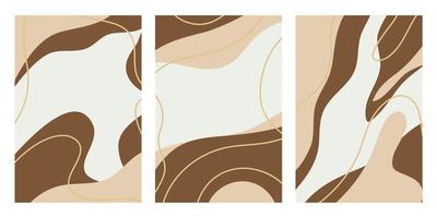 Earth tone line art drawing with abstract organic shape element collection vector