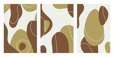 Earth tone line art drawing with abstract organic shape element collection vector