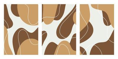 Earth tone line art drawing with abstract organic shape element collection vector