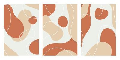 Earth tone line art drawing with abstract organic shape element collection vector