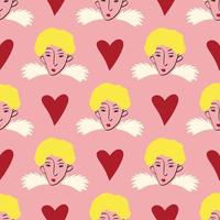 fancy bizarre angels and heart Valentines Day pattern. Illustration in a doodle style vector
