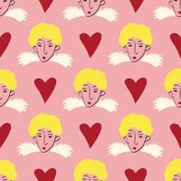 fancy bizarre angels and heart Valentines Day pattern. Illustration in a doodle style vector