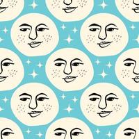 Funny funkily pattern of Moon with smiling face. illustration in doodle style vector