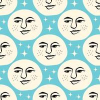 Funny funkily pattern of Moon with smiling face. illustration in doodle style vector