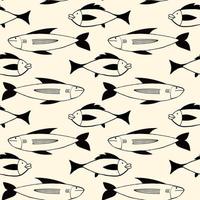 Pattern of Freaky quirky fishes in modern doodle style. Vector illustration