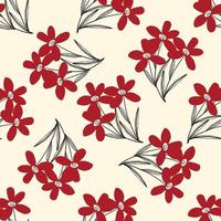 Cute bizarre red flowers seamless pattern in doodle style vector