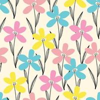 Cute bizarre spring wild flowers seamless pattern in doodle style vector