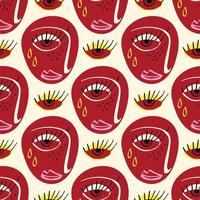 Freaky Abstract sad face seamless pattern. Valentine's Day Funky Bizarre face background . vector