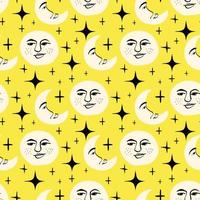 Sun and moon pattern. Freaky quirky pattern with sun and moon. illustration in doodle style vector