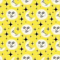 Sun and moon pattern. Freaky quirky pattern with sun and moon. illustration in doodle style vector