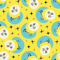 Sun and moon pattern. Freaky quirky pattern with sun and moon. illustration in doodle style vector