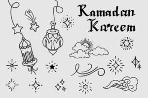 Doodles line art of ramadan kareem greeting card concept. Vector illustration.
